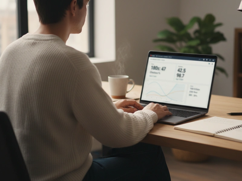Persoon bekijkt dartsstatistieken op laptop scherm