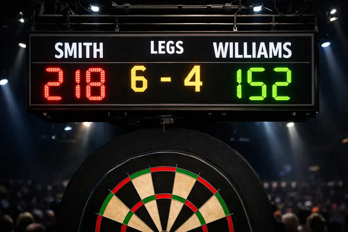 Scorebord toont eindstand van een professionele dartswedstrijd
