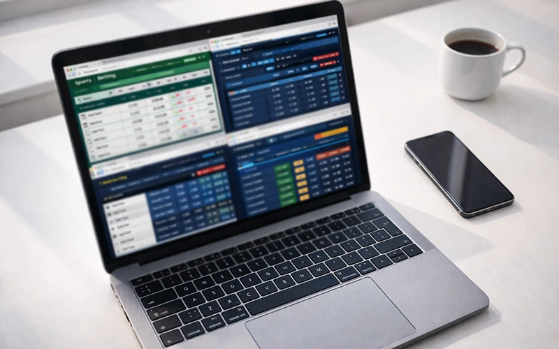 Laptop met meerdere bookmaker websites open