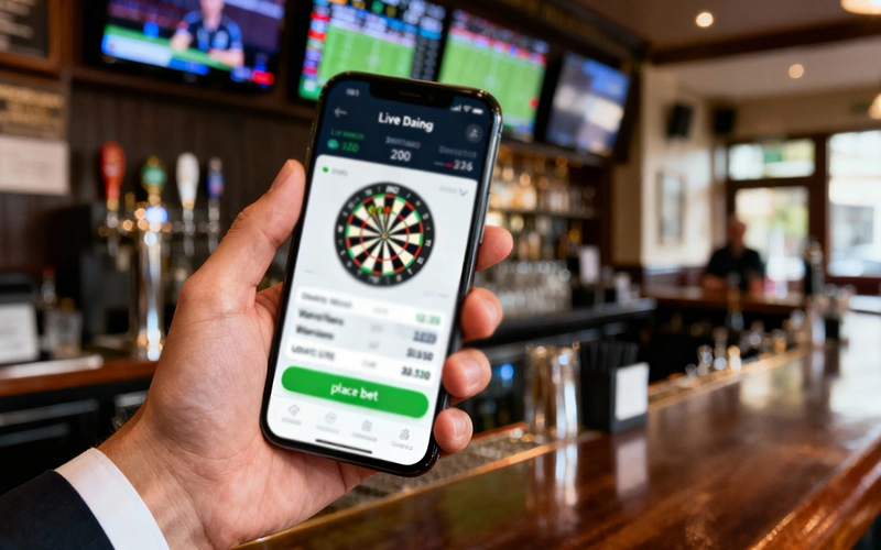 Smartphone met live betting app voor darts