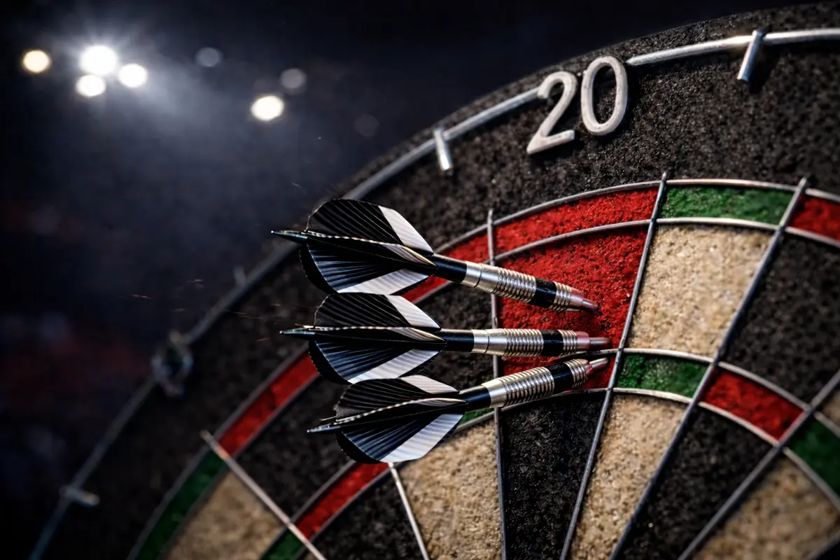 Dartspijl landt in triple 20 sector voor een maximale score